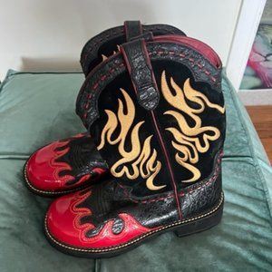 Ariat Women’s Fatbaby Flame Boots Patent Red Flames Black Boots Crocodile